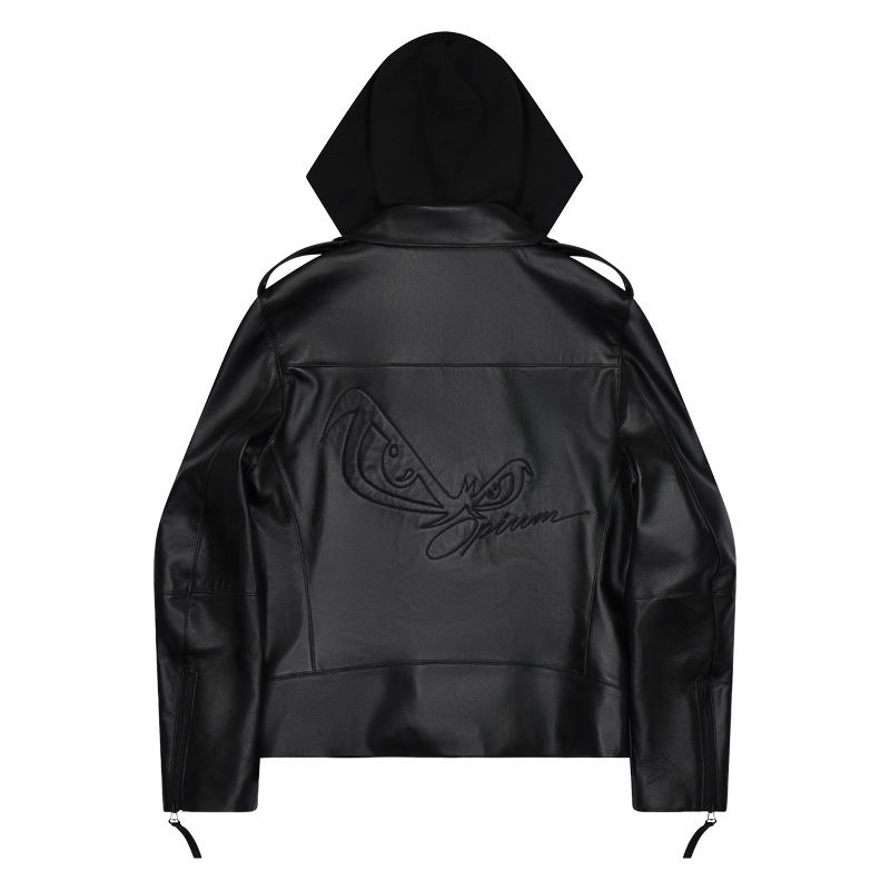 No Fear x Opium Hooded Lambskin Biker Black2