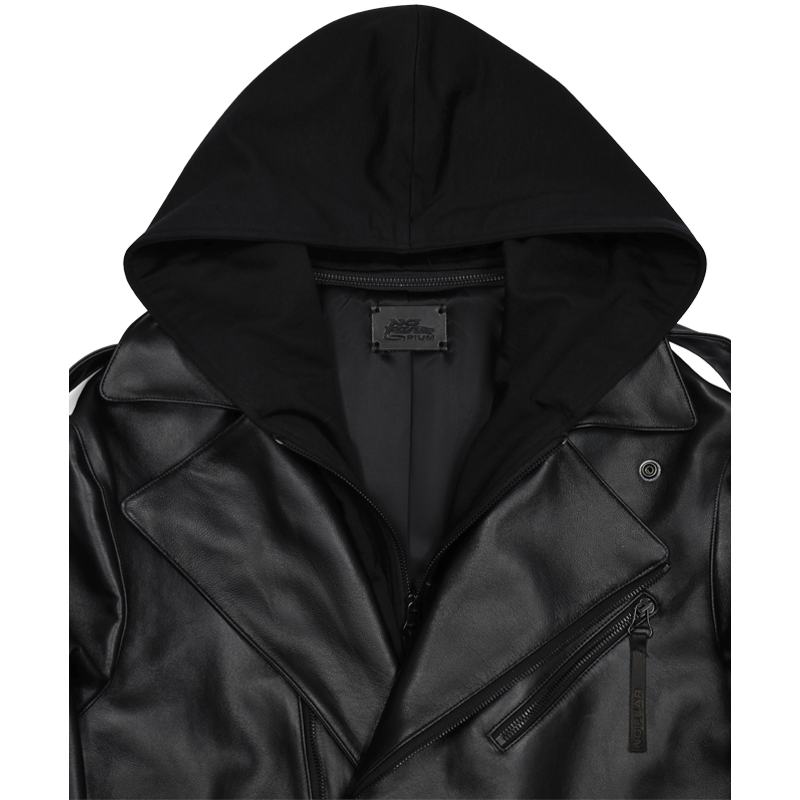 No Fear x Opium Hooded Lambskin Biker Black6