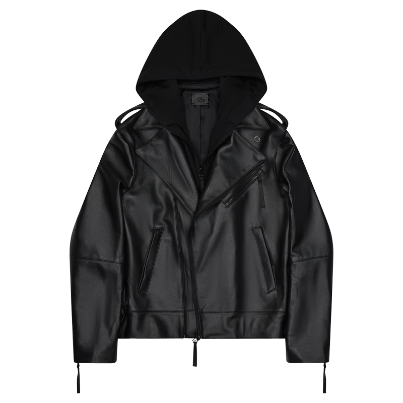 No Fear x Opium Hooded Lambskin Biker Black1