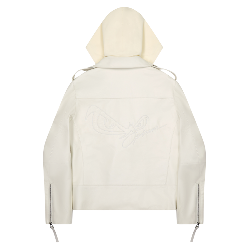 No Fear x Opium Hooded Lambskin Biker White2