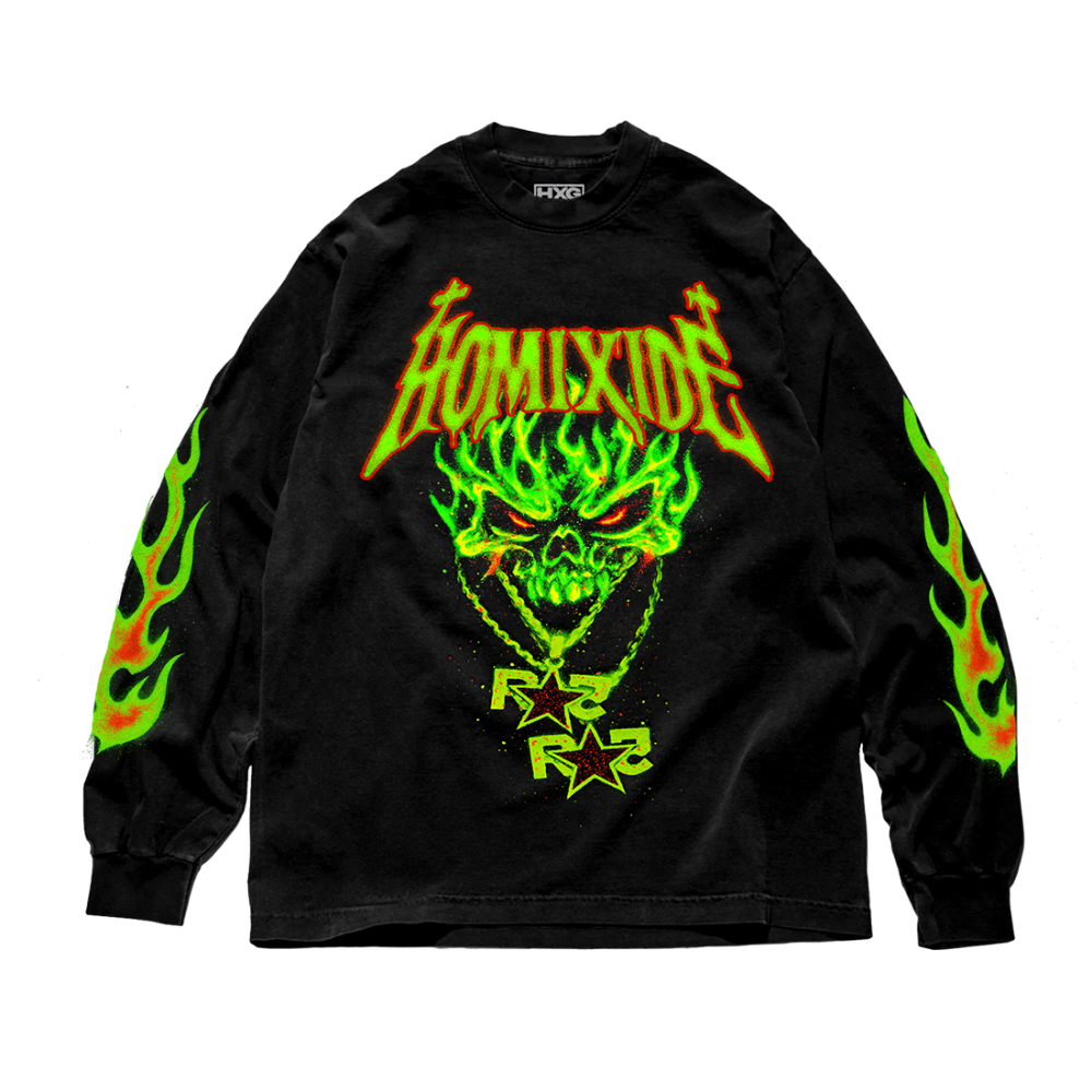 HXG Green Flames Long Sleeve Front 